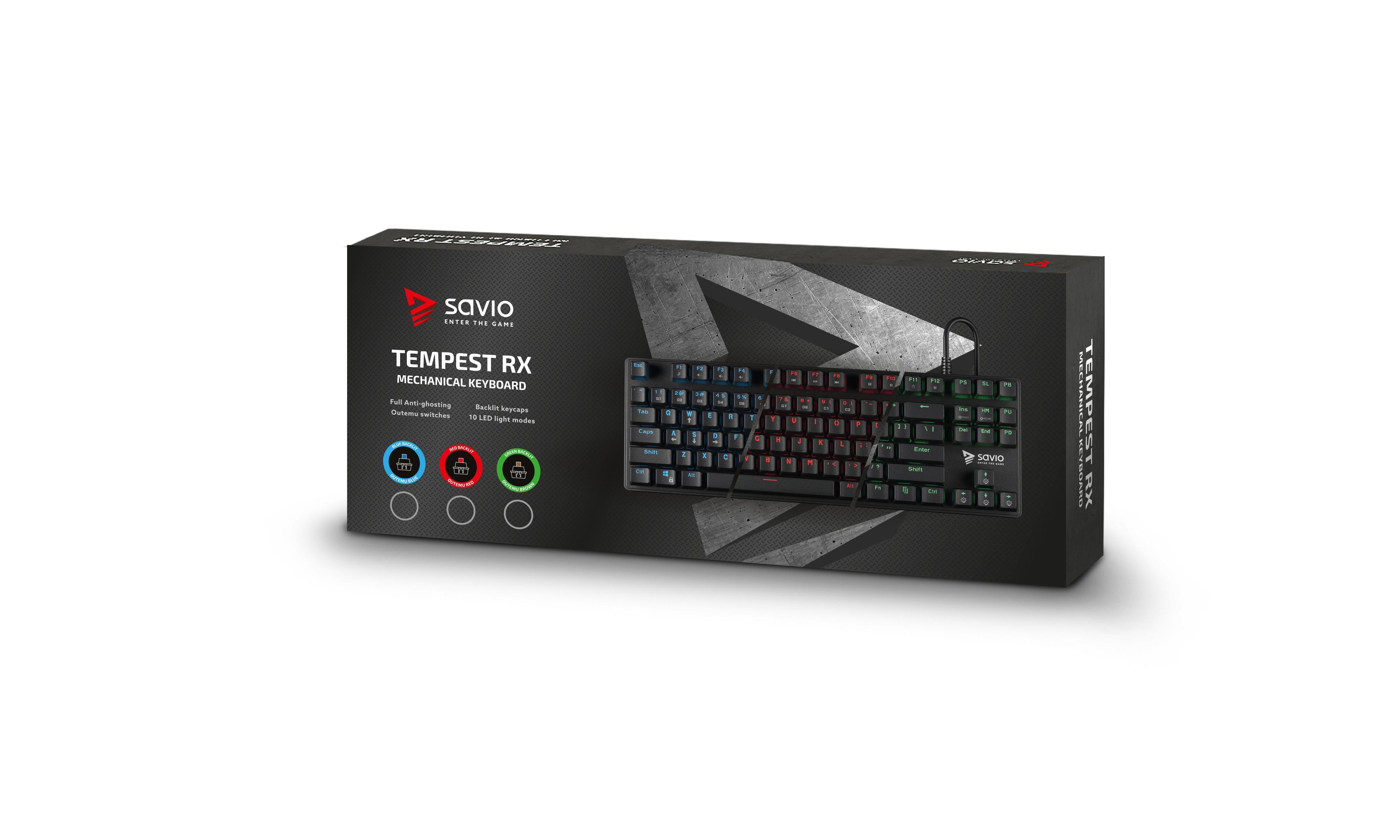 Savio Mechanical Gaming Keyboard SAVIO Tempest RX TKL Outemu BROWN USB QWERTY English Black