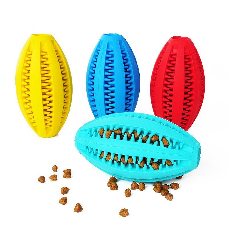 Toy rugby ball. Teether cleans teeth - yellow dog