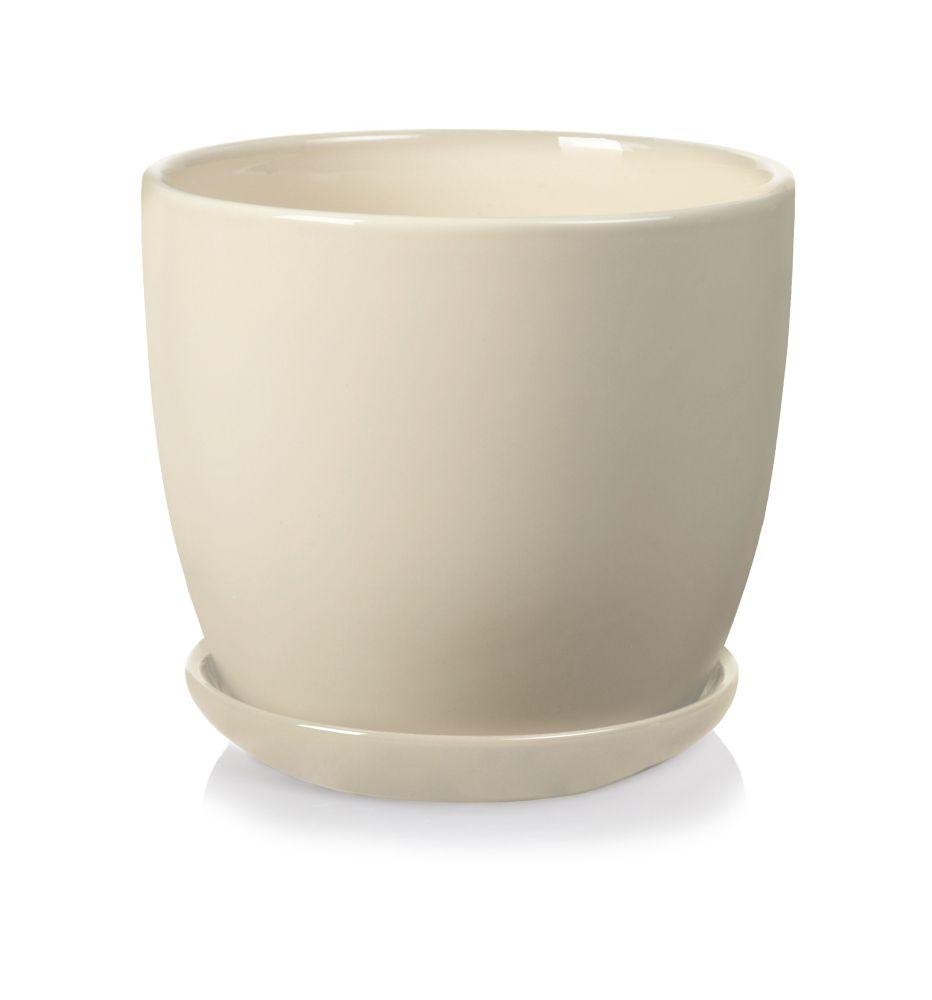 Ceramic pot with a saucer - cream - AMSTERDAM collectiong