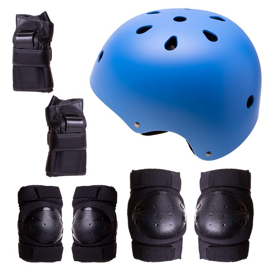 Helmet + protectors for roller / skateboard / bike - blue and black, size S