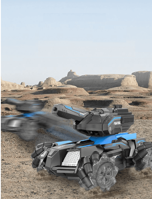 Samochód, czołg kaskaderski RC z bombą wodą UKC041B, sterowany gestami, kontroler, pilot - niebieski