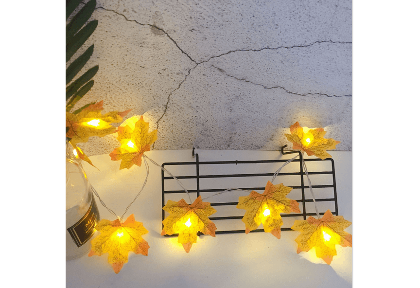 Girlanda / lampki dekoracyjne LED w kształcie liścia klonu – żółte