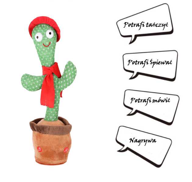 Children's toy - Dancing cactus - with red checkered  and red hat