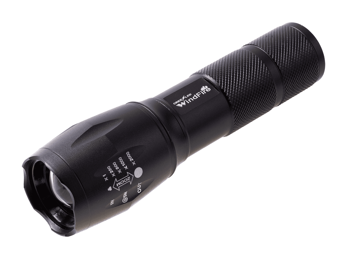 Tactical flashlight with Cree T6 LED with powerbank function, built-in battery, charged via USB