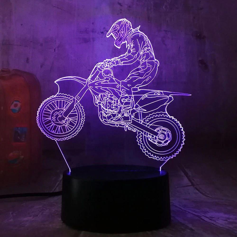Lampka nocna 3D LED "Motocykl - Cross" Hologram + pilot