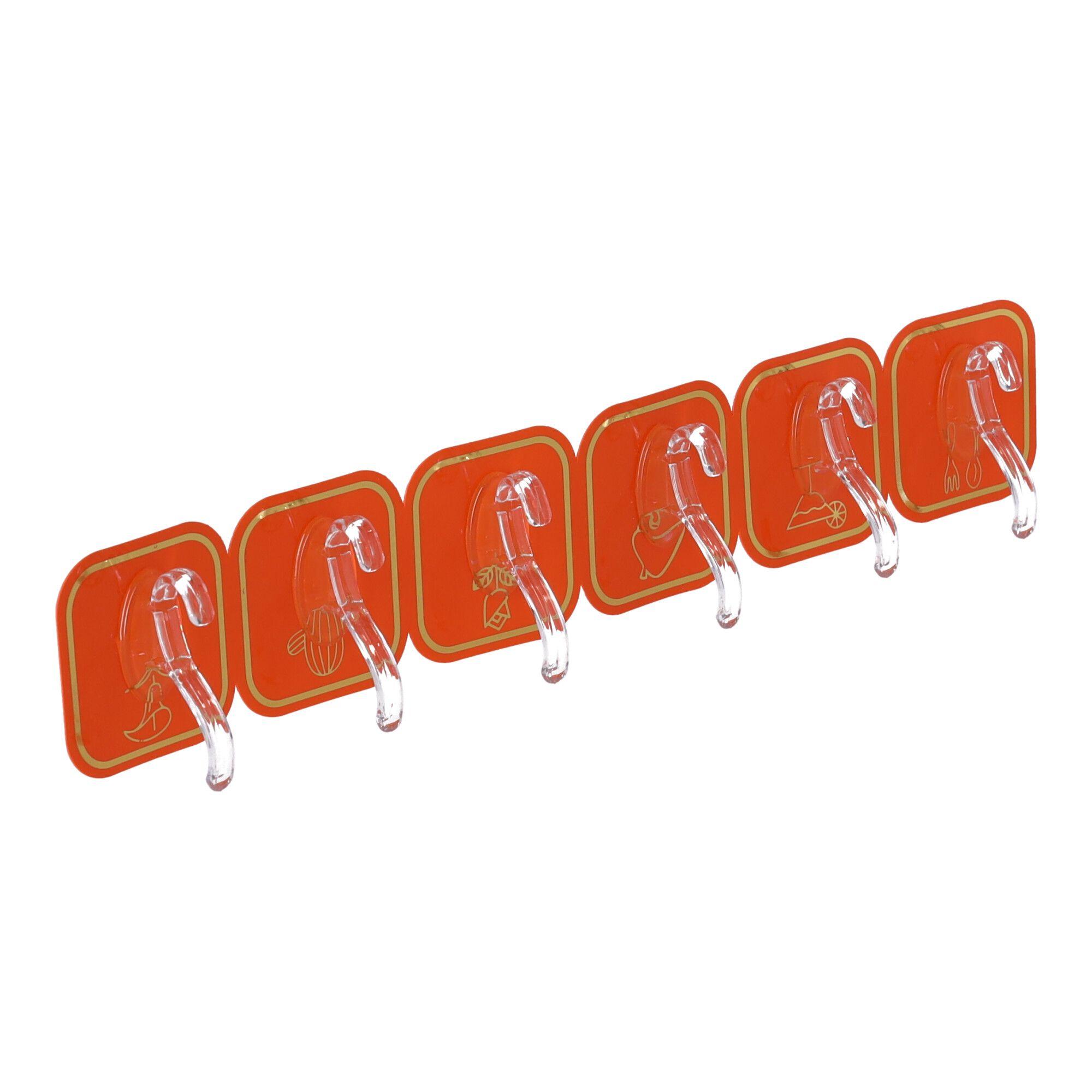 Self-adhesive hooks 6 pieces - orange