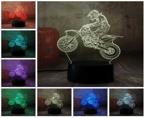 Lampka nocna 3D LED "Motocykl - Cross" Hologram + pilot