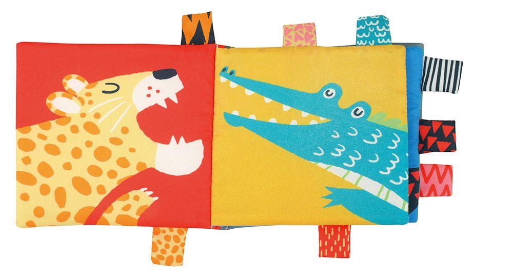 A soft, double-sided book to hang on a pram / car seat - Animals