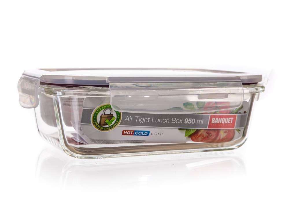 Glass food container Lora 950ml - maroon lid