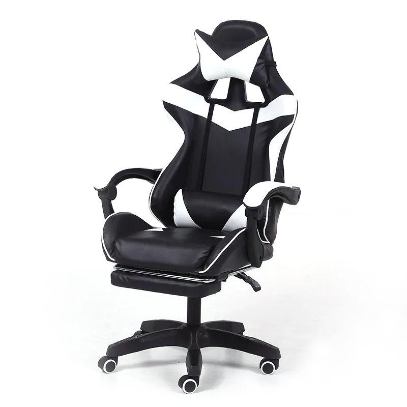 Fotel komputerowy / gamingowy z podnóżkiem – czarno-biały