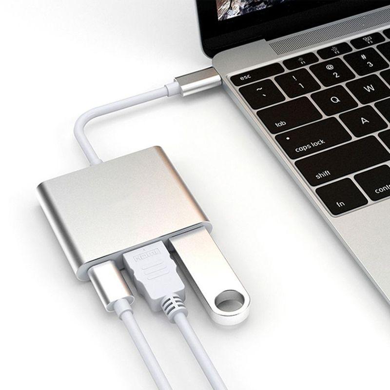 Aluminum adapter HUB 3in1 USB-C to HDMI 4K, USB 3.1, USB-C - silver