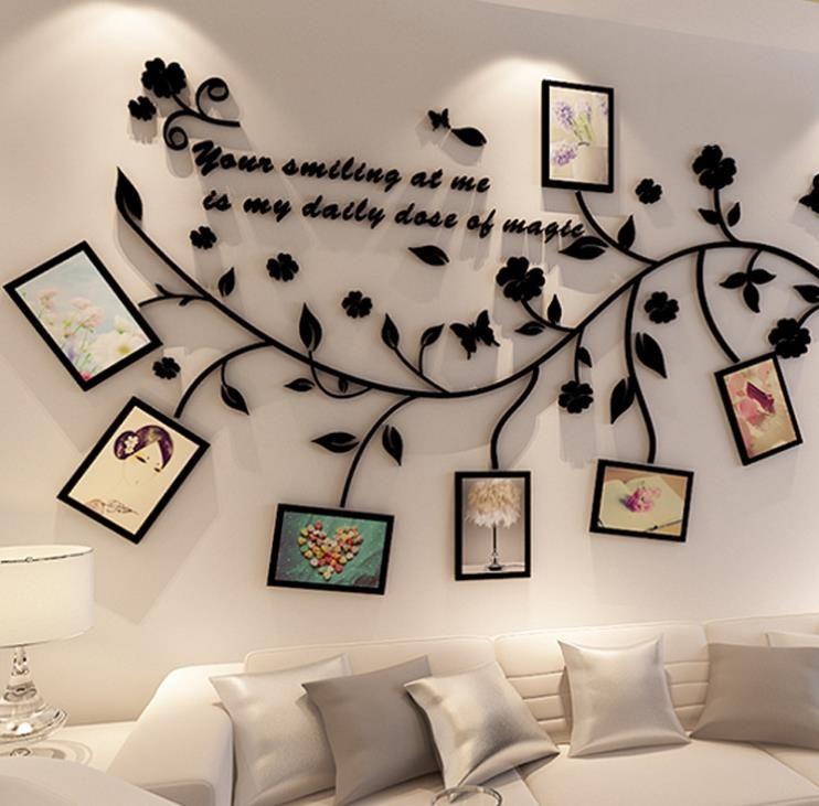 Self-adhesive wall sticker 3D with photo slots - branch to the left side (height 90cm x width 161cm)