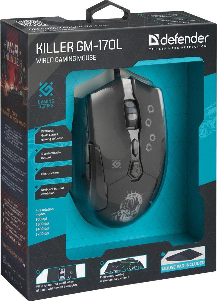Defender Killer GM-170L mouse Ambidextrous USB Type-A Optical 3200 DPI