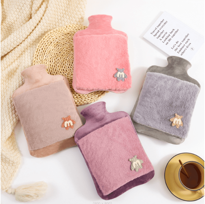 Plush hot water bottle, hot water bottle in a sweater 2L - dirty pink, with a teddy