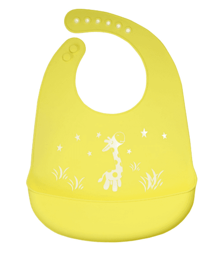 Silicone bib with a pocket for children - yellow, giraffe