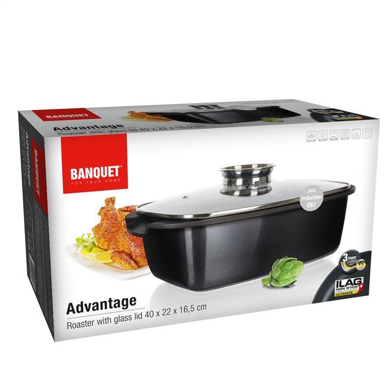 Advantage roasting pan with lid and aroma scoop 40x22x16.5cm.