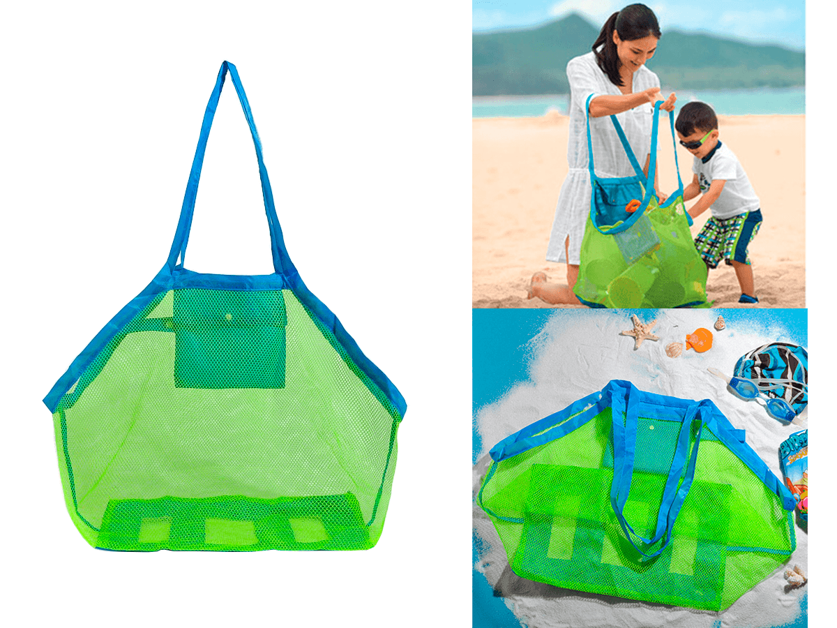 Duża torba plażowa siatka na plażę na zabawki - niebieska