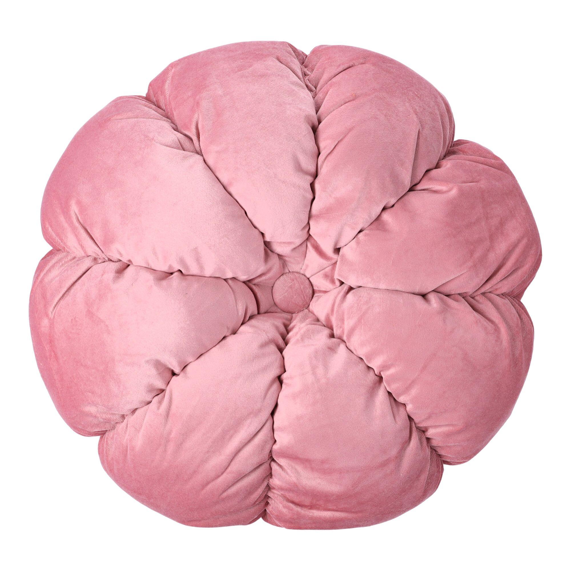 Okrągła poduszka dekoracyjna z guzikiem - różowa