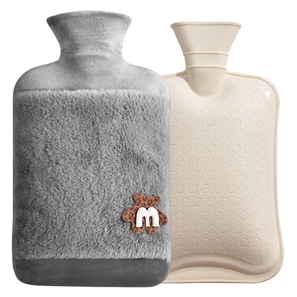 Plush hot water bottle, hot water bottle in a sweater 2L - dark grey, with a teddy