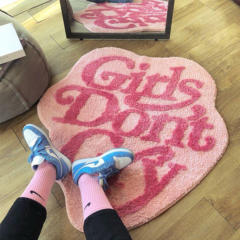 Decorative soft carpet "Girl's don't cry" 100 x 100 cm - pink.