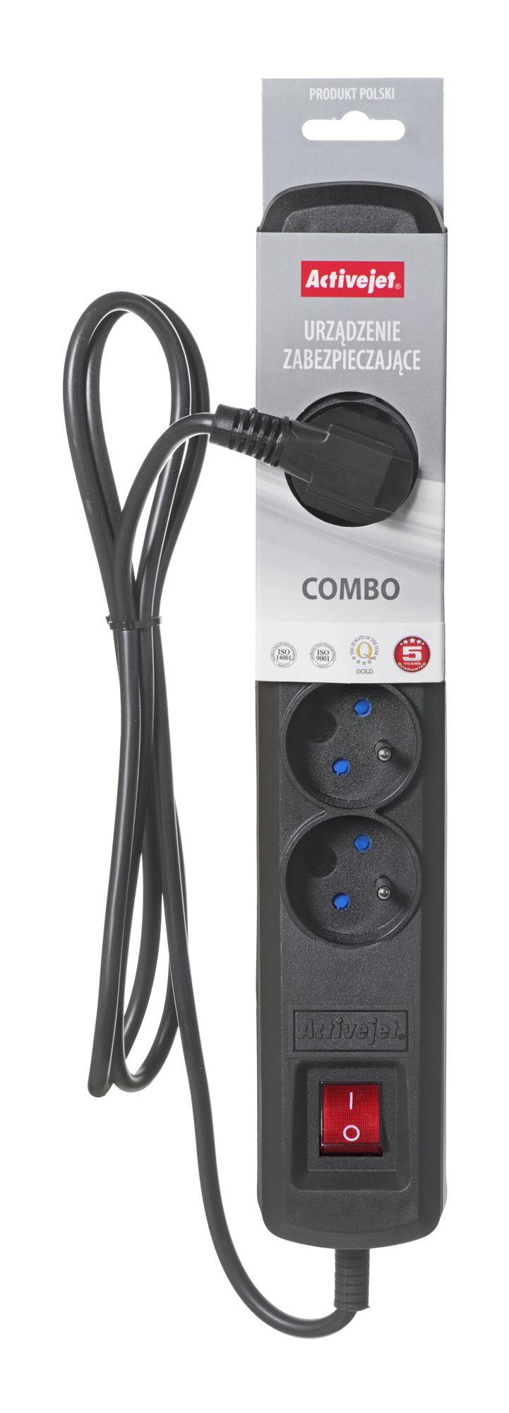 Activejet black power strip with cord ACJ COMBO 5G 1,5M/BEZP.AUTO/CZ
