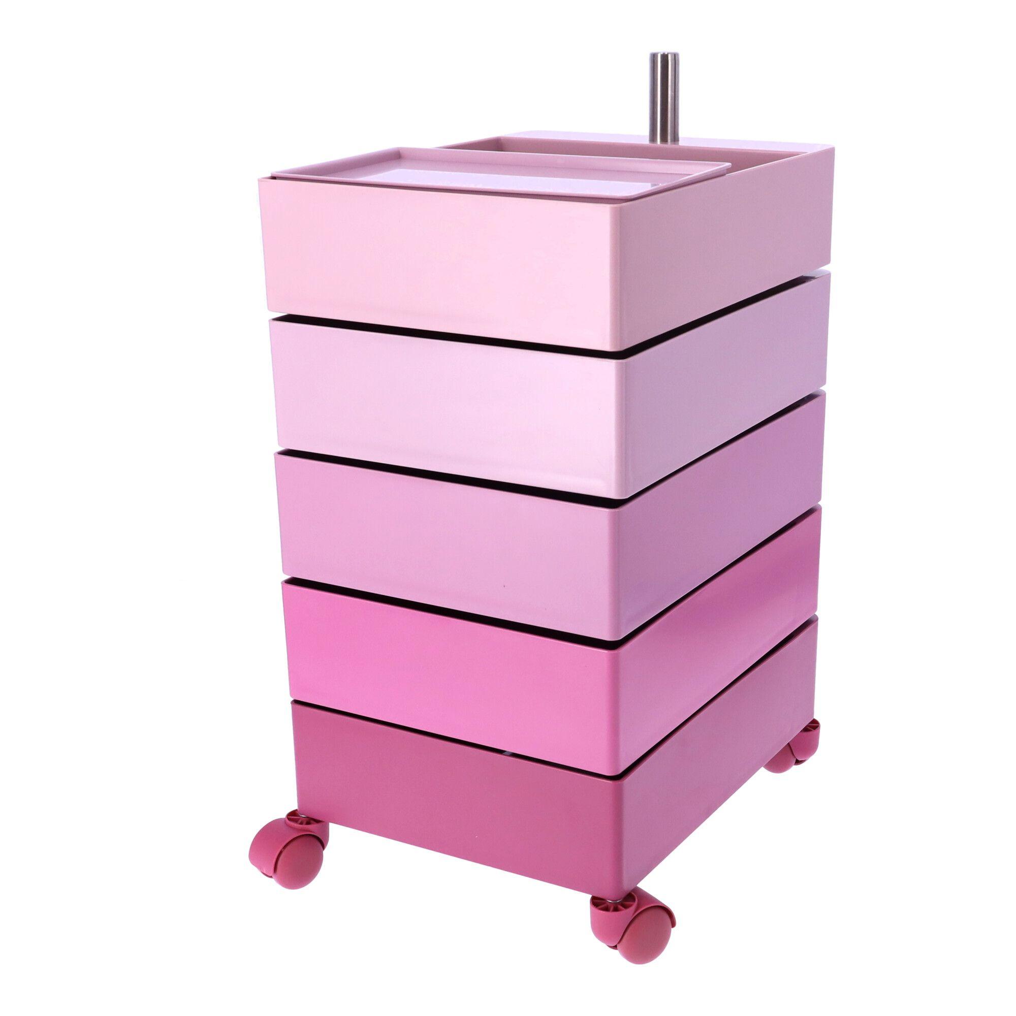 Kontenerek biurowy 360 / Poręczna szafka na kółkach z pięcioma szufladami - różowy
