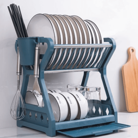 Dish dryer / Dish rack with drainer - two-level - blue color