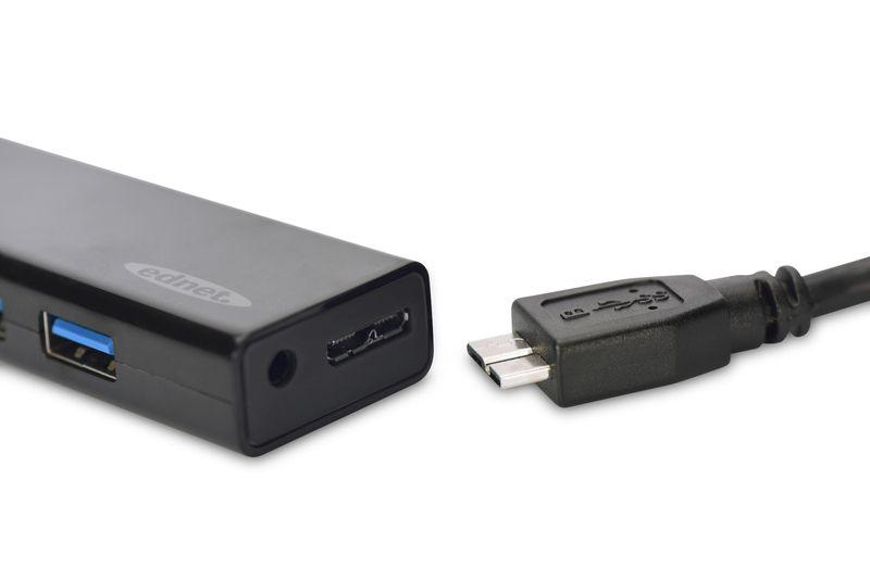 Ednet 85155 interface hub USB 3.0 (3.1 Gen 1) Micro-B 5000 Mbit/s Black