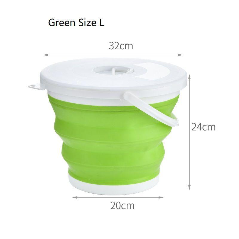 Silicone bucket 10L foldable - green and white (with a lid)