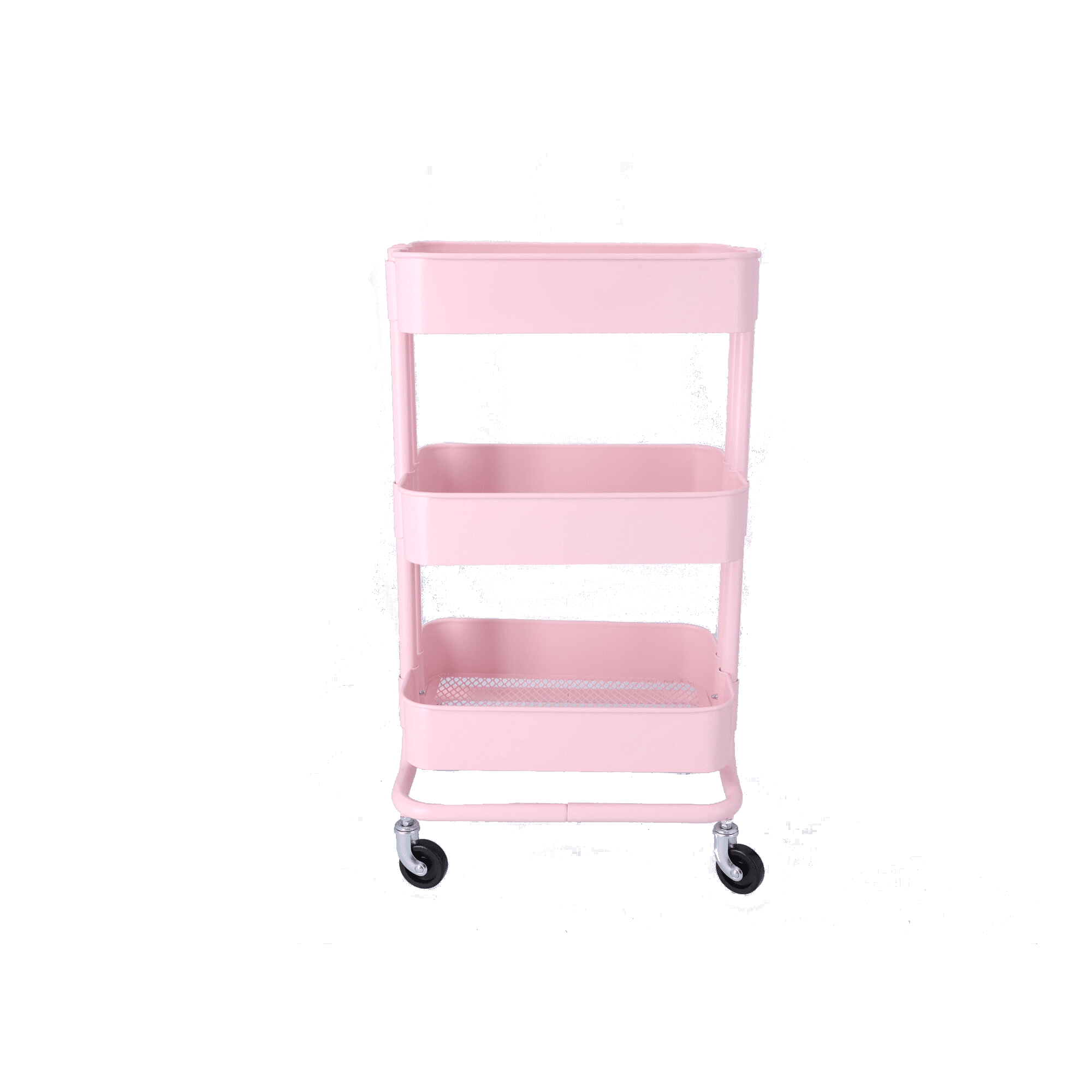 Wózek łazienkowy, regał kuchenny z trzema pojemnymi półkami - różowy