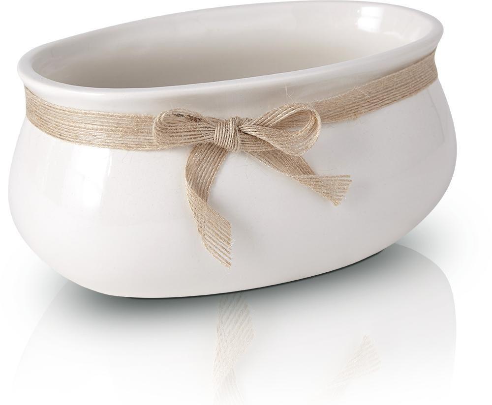Ceramic pot with a ribbon - cream - LISBON collection