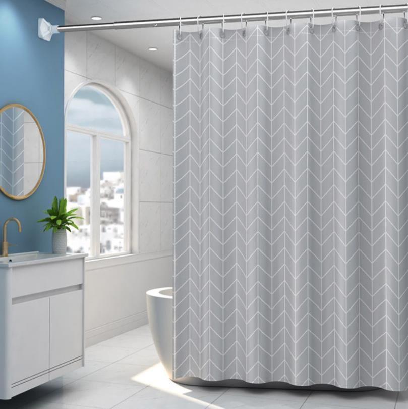 Shower curtain (width 180 cm x height 200 cm) — geometric grey pattern