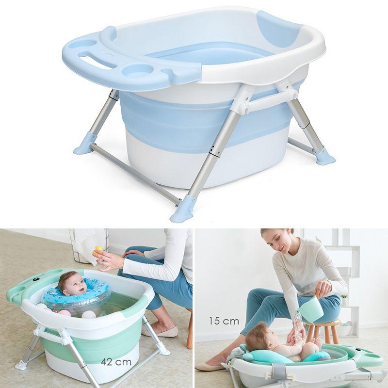 Baby folding bath tub with a pillow in color mint - blue
