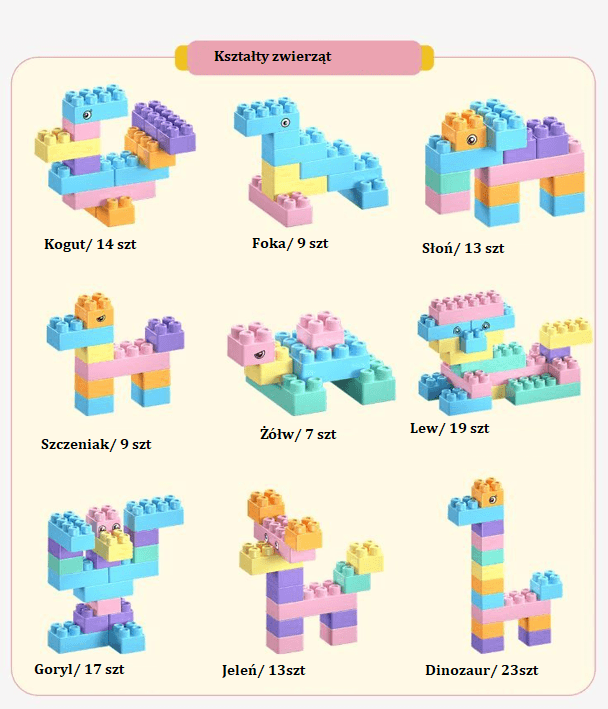 A set of blocks with a table - pastel colors 260 pcs