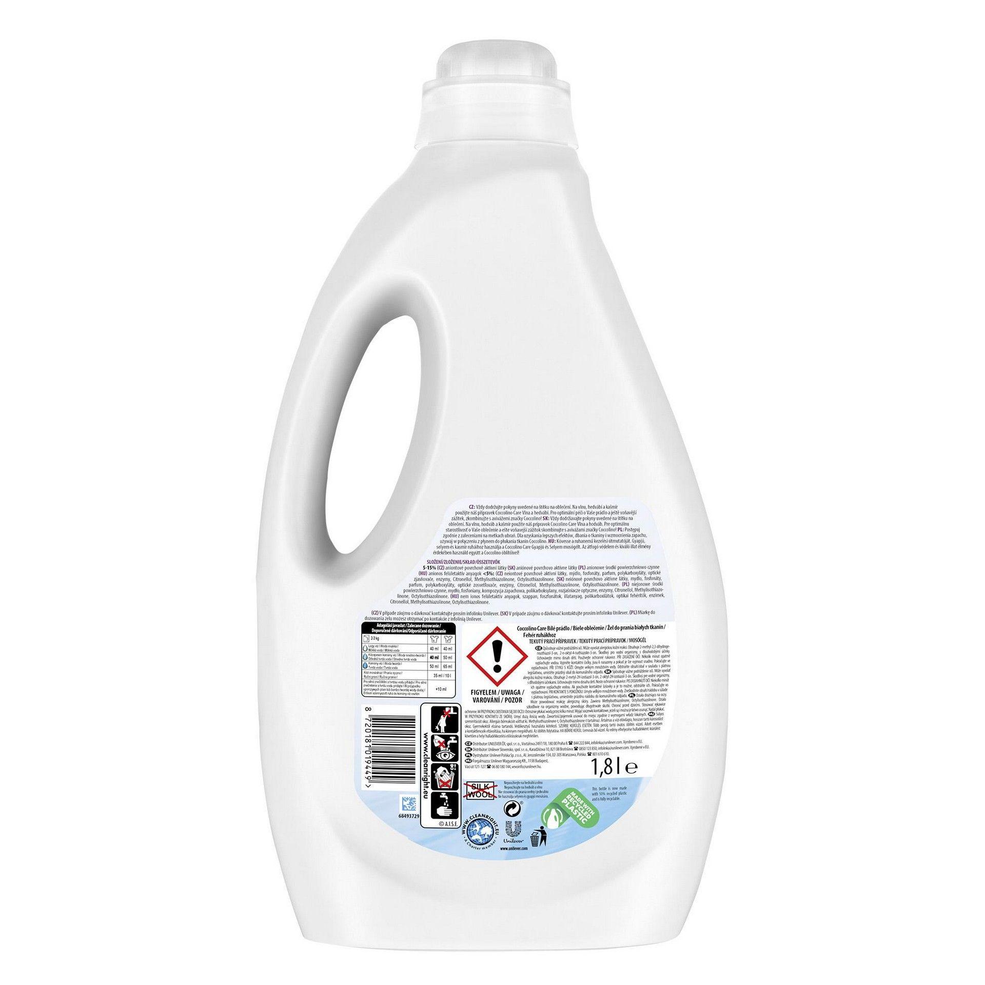 Coccolino Care gel laundry detergent white 1.8L