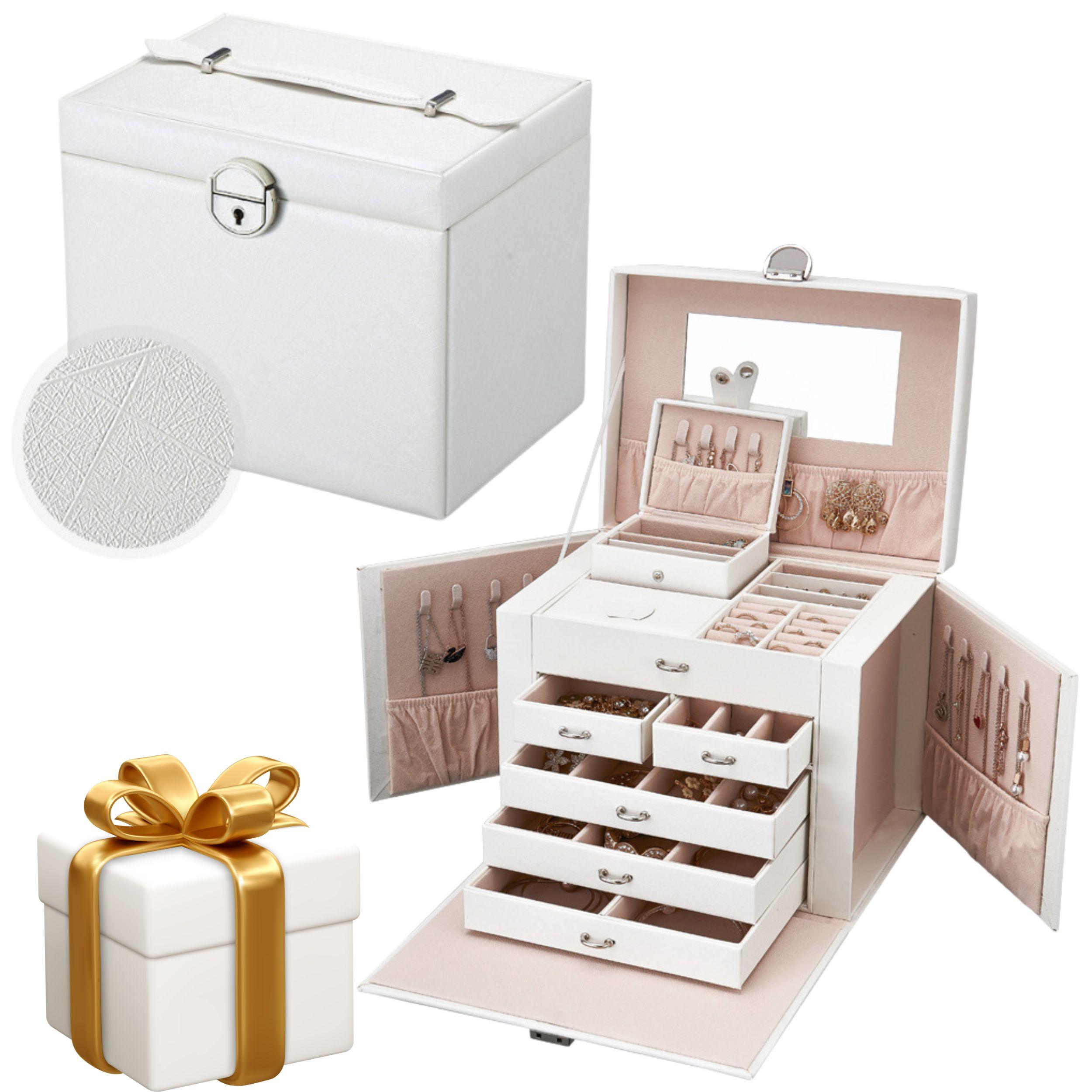 Wielopoziomowa szkatułka LELANI, kuferek na biżuterię XL- biała