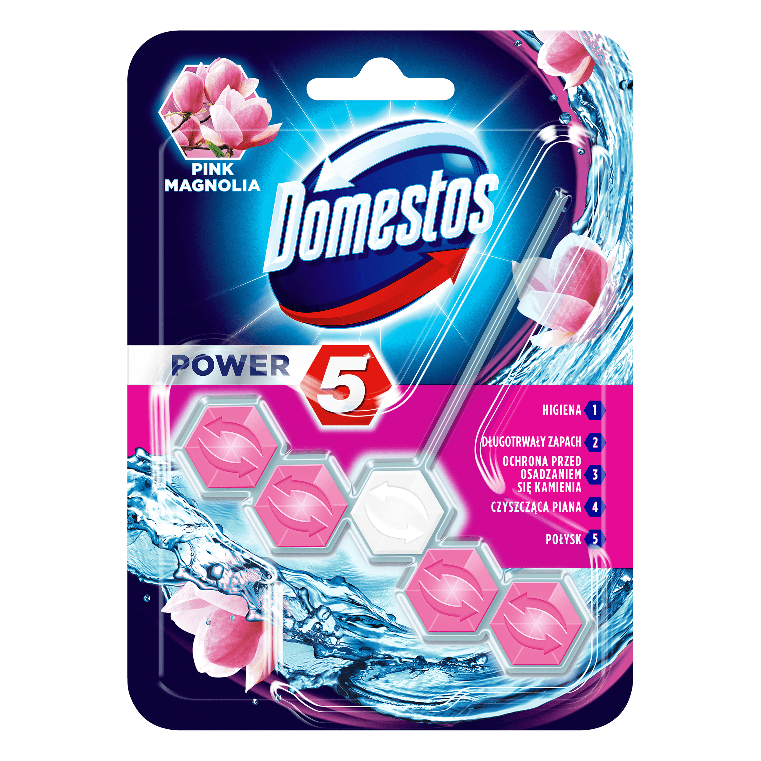 Fragrance bar for toilets Domestos Power5, 55g - Pink / Magnolia