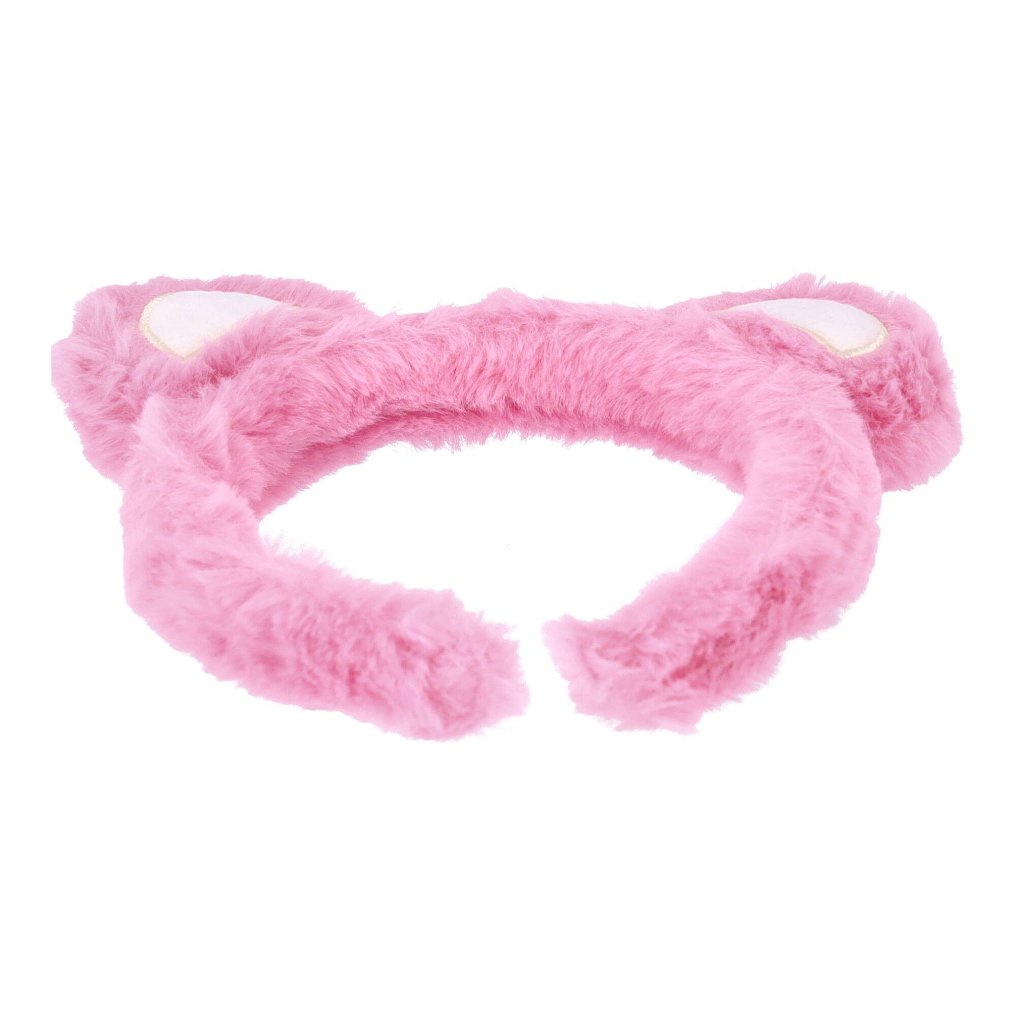 Plush headband with bear ears - bright pink.