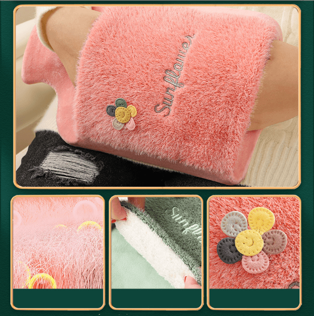 Plush hot water bottle, hot water bottle in a sweater 2L - dirty pink, sunflower