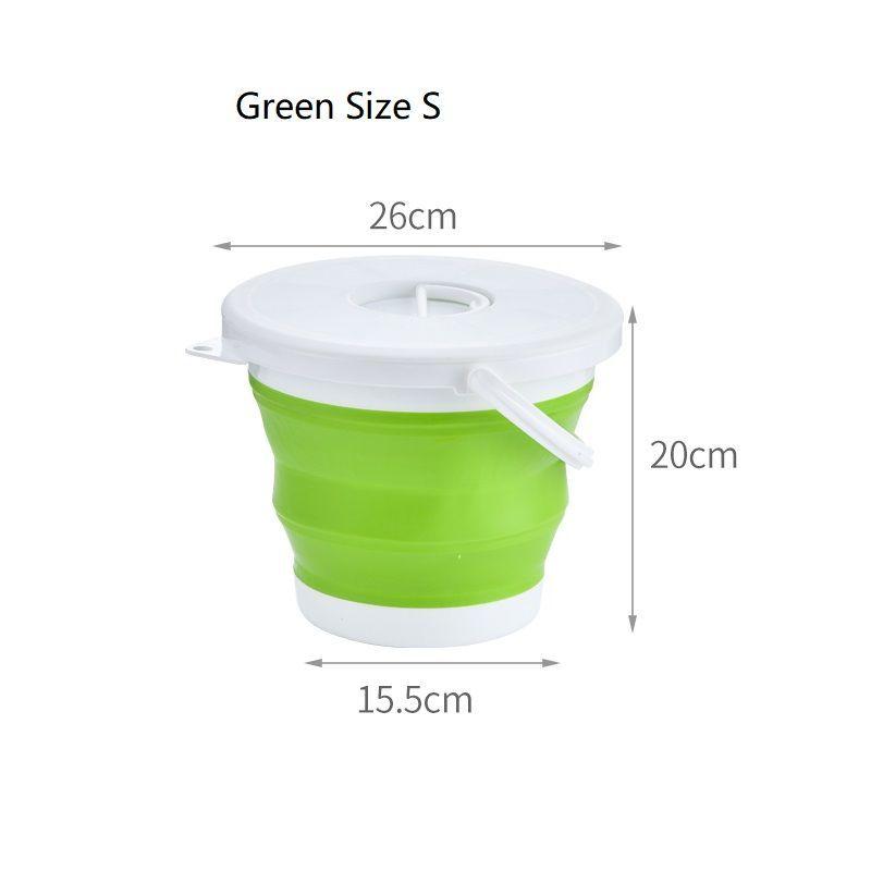 Silicone bucket 5L foldable - green and white (with a lid)