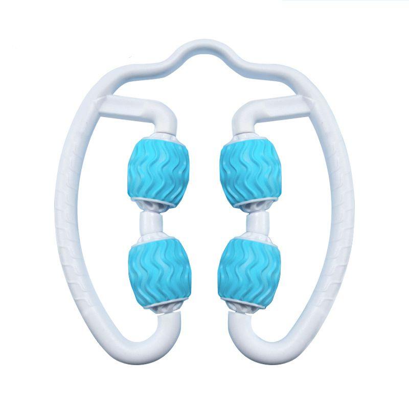 Hand-held body massager with rollers - white and blue