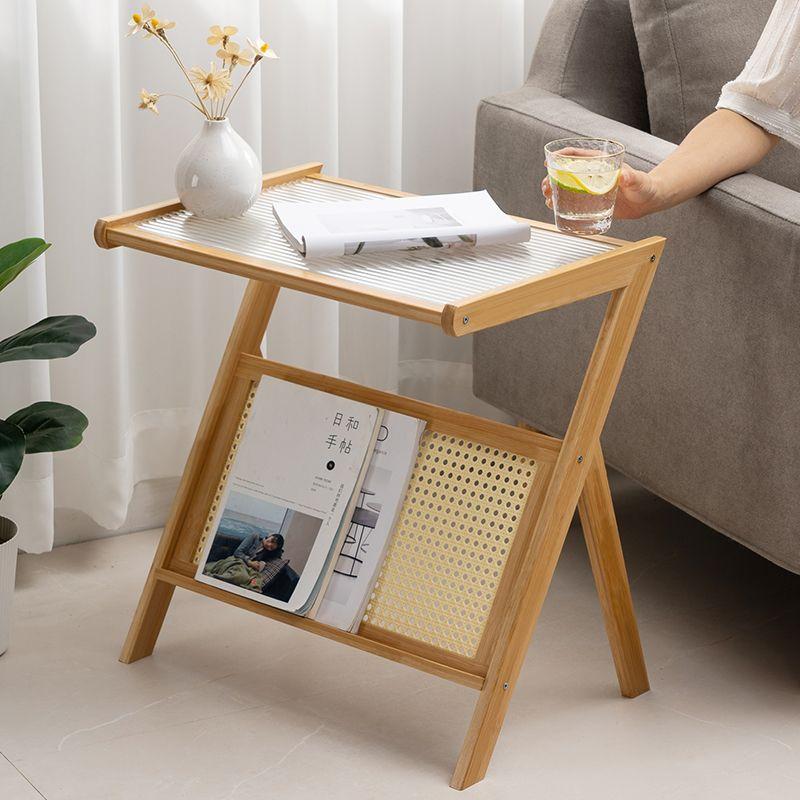 Bamboo table with rattan shelf - light brown, width 45 cm