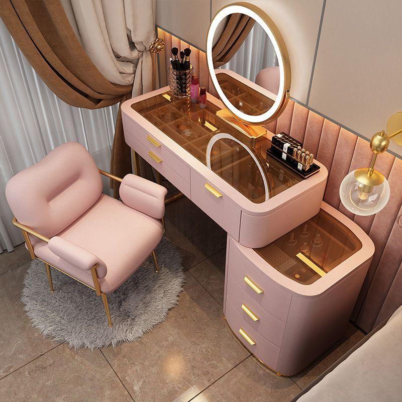 Glass dressing table with solid wood structure 120 cm - pink