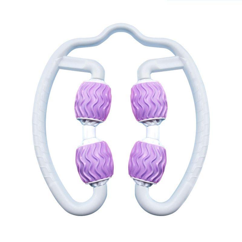 Hand-held body massager with 4 rollers - white and purple