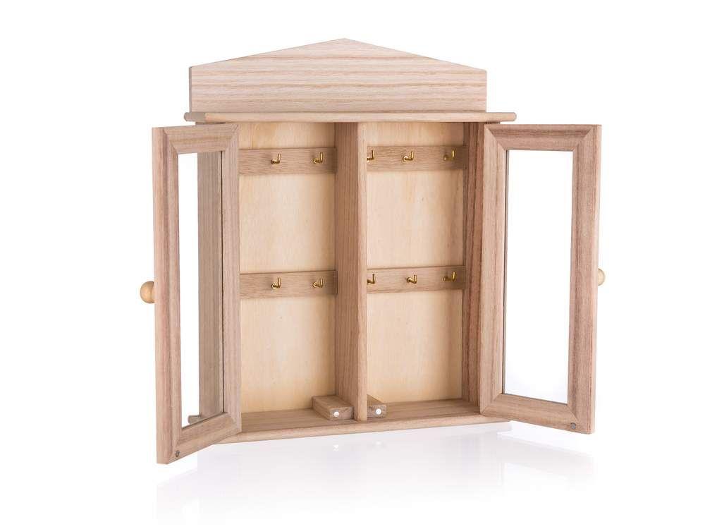 Wooden key box with glass door 27 x 27 x 6.5 cm