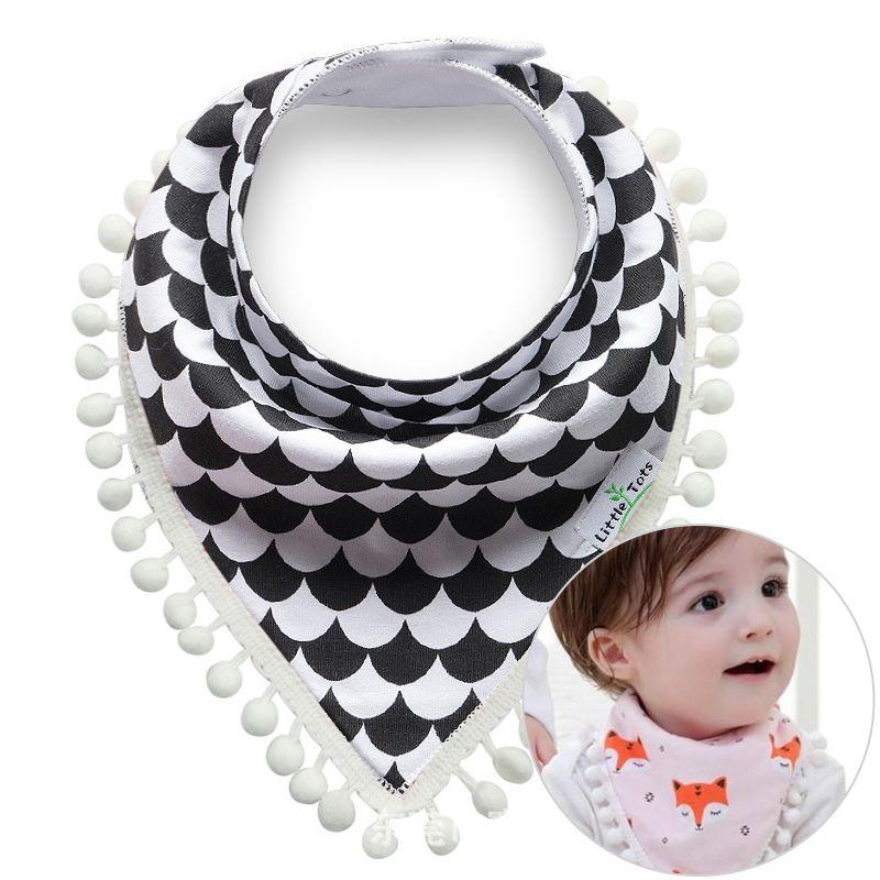Baby scarf with pompoms - black and white pattern