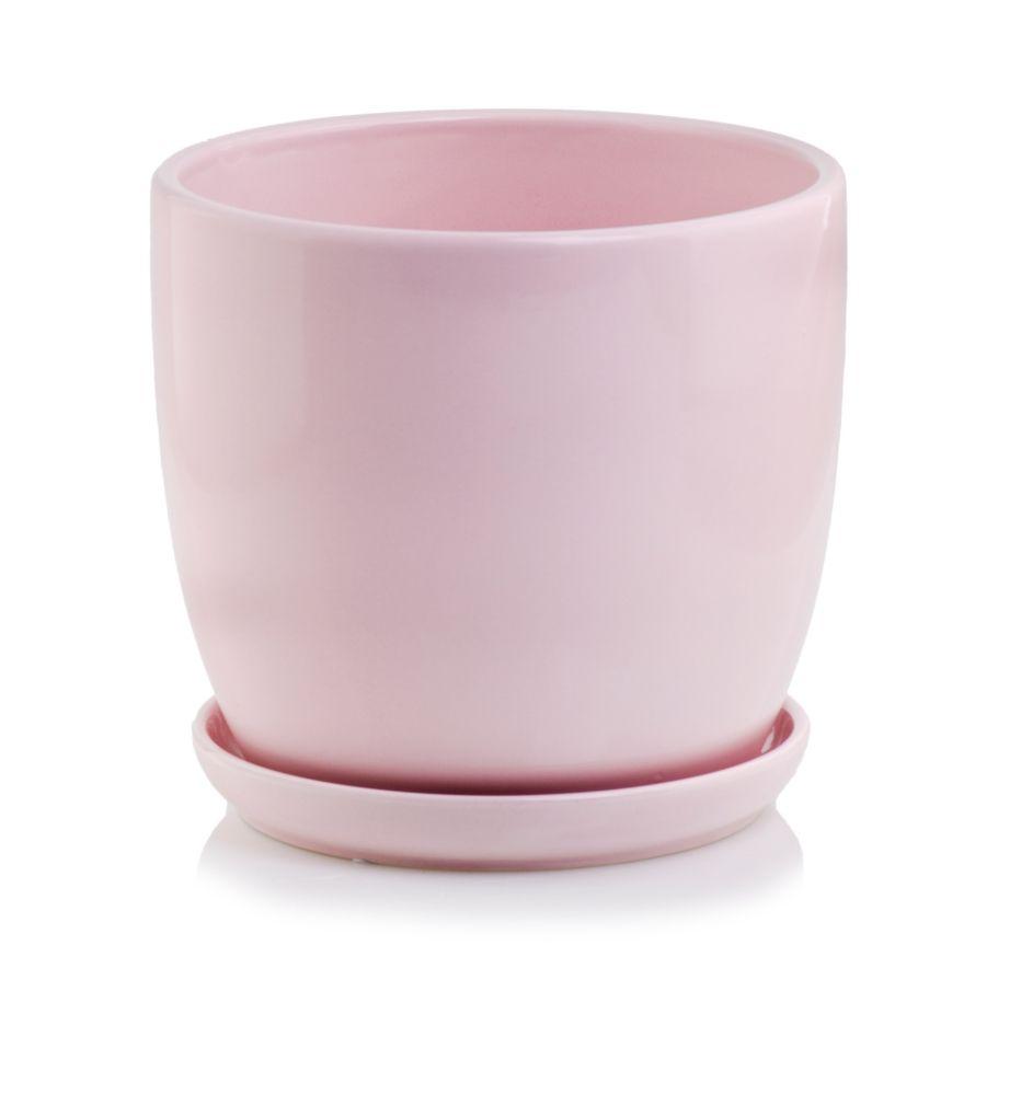 Ceramic pot with a saucer - pink - AMSTERDAM collection