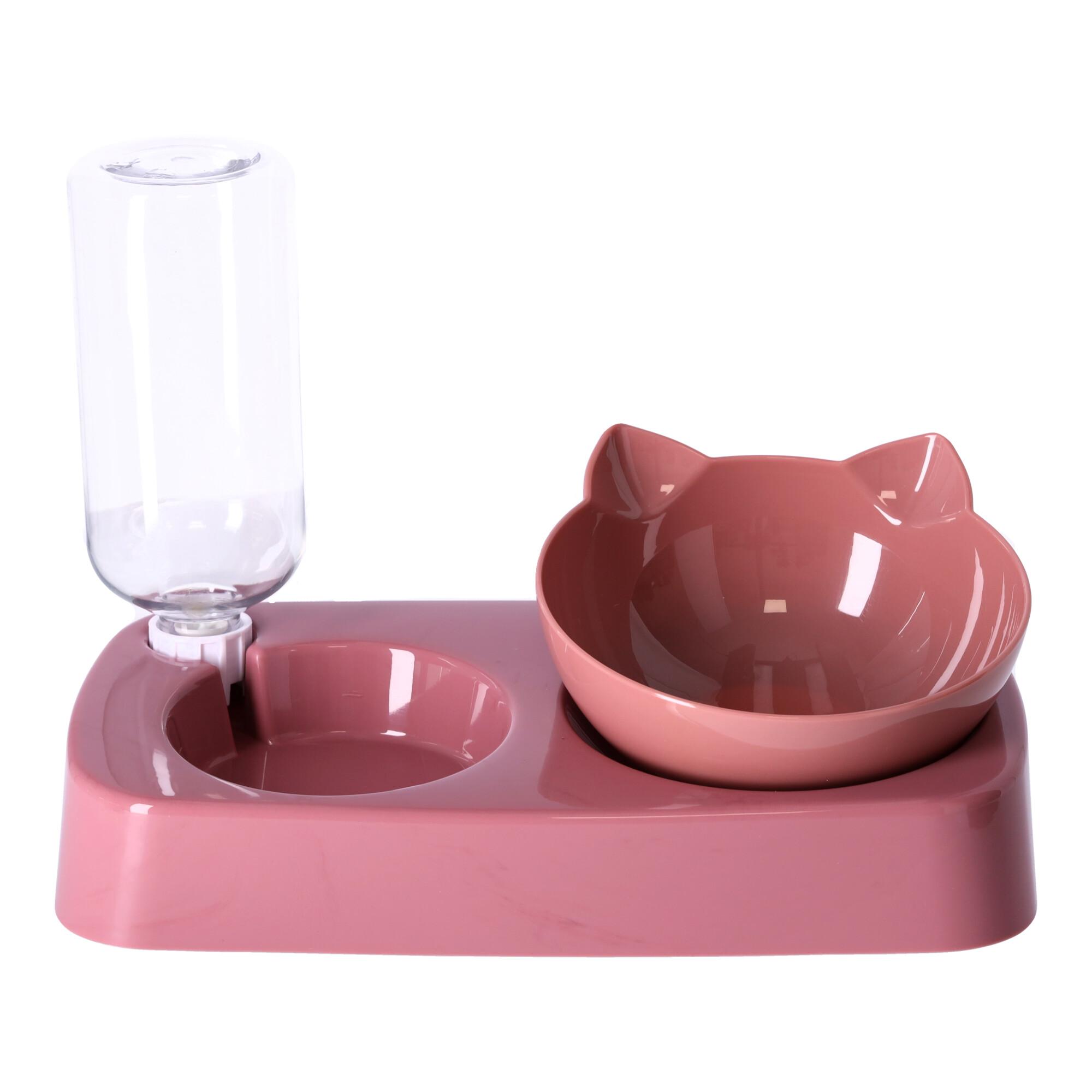 Bowl with automatic water dispenser for dog and cat 2-in-1 - pink