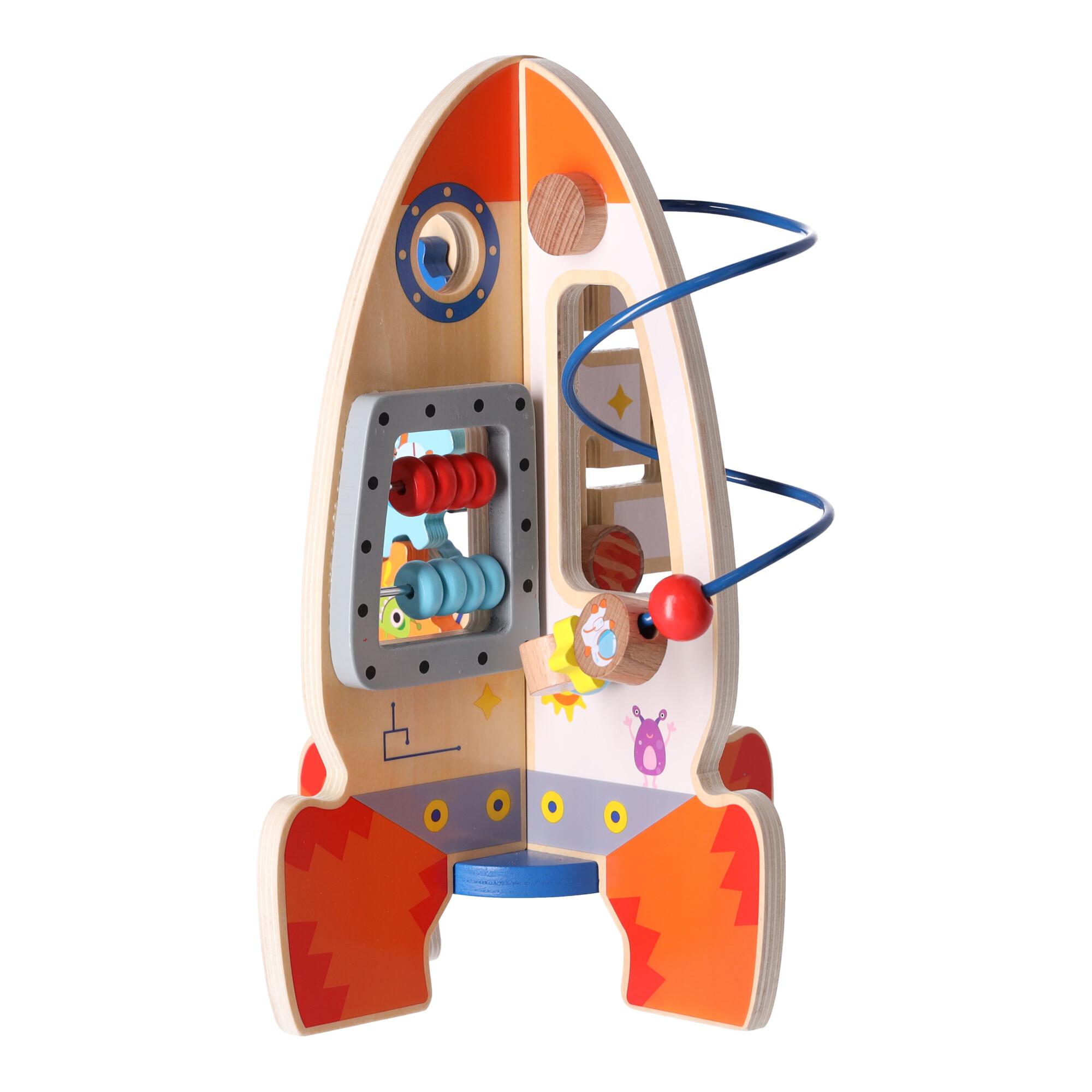 Drewniana zabawka edukacyjna w kształcie rakiety