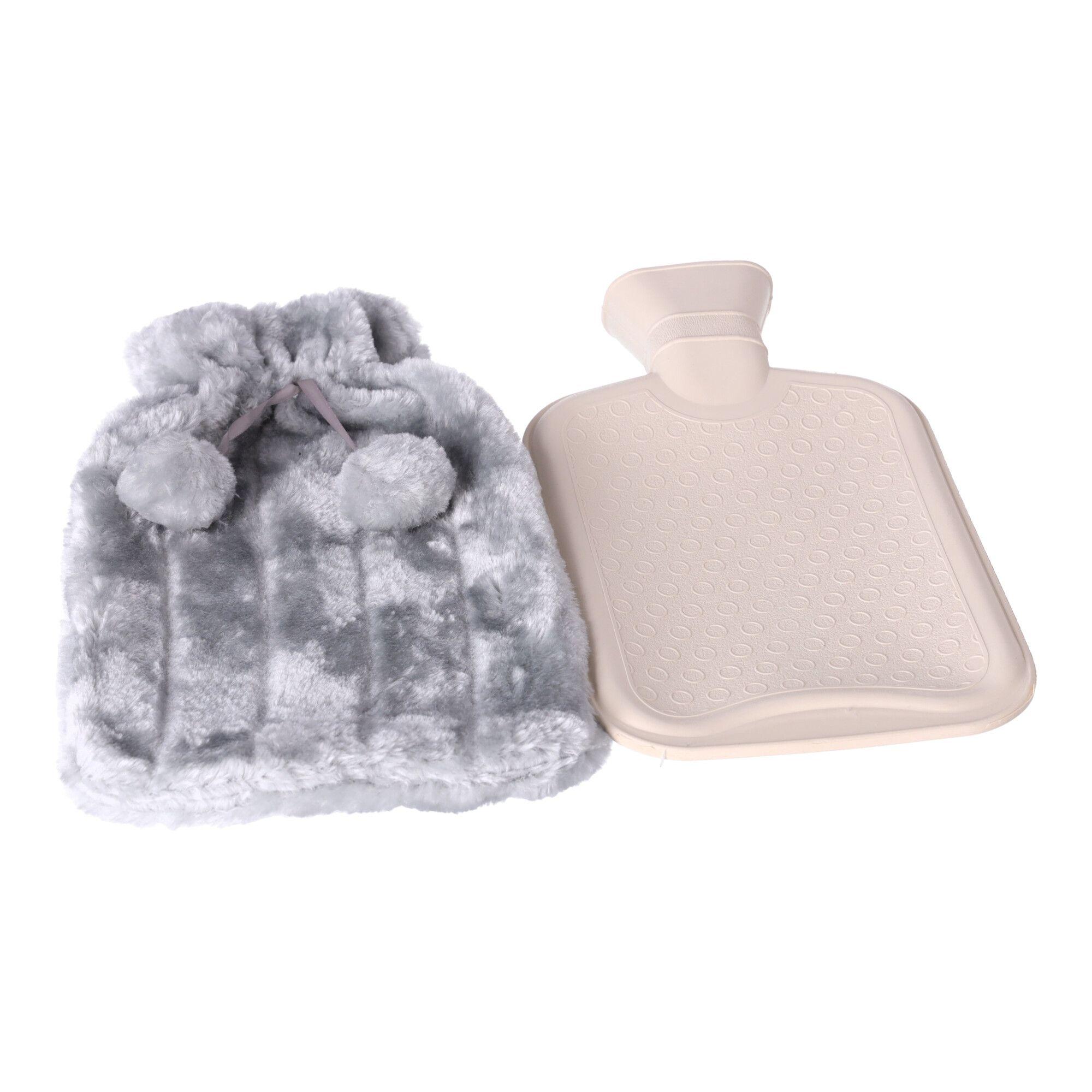 Plush hot water bottle, hot water bottle in a sweater 2L - grey